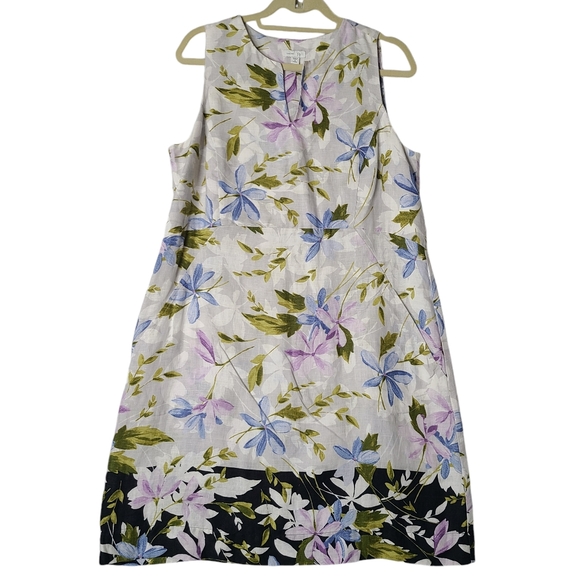 J JILL Love Linen Marble Floral Spray Print Linen Sheath Dress Petite Medium - Picture 2 of 8